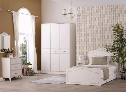 Garnitur Bett Jugendbett Funktionsbett Ausziehbares Set 5tlg Holz Weiß